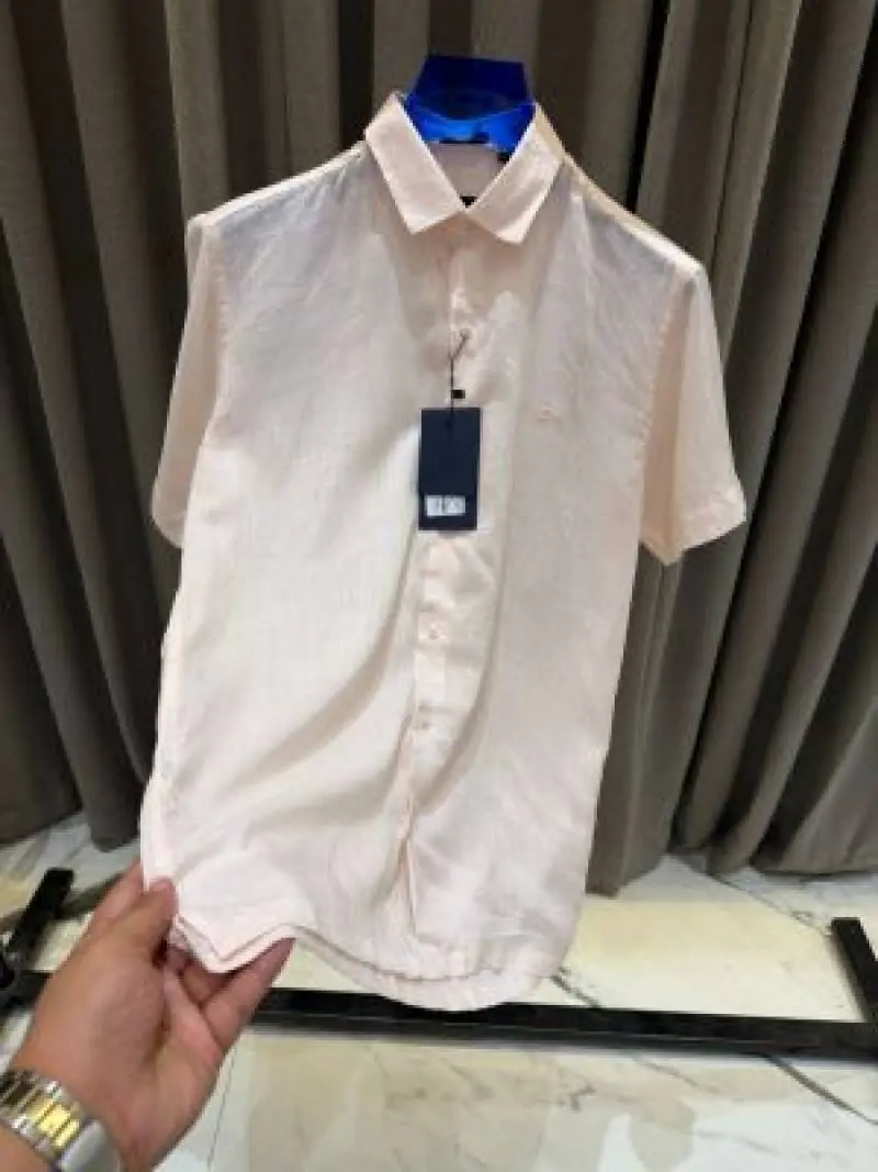Hackett Chest Logo Half Linen Shirts Pink - Image 2