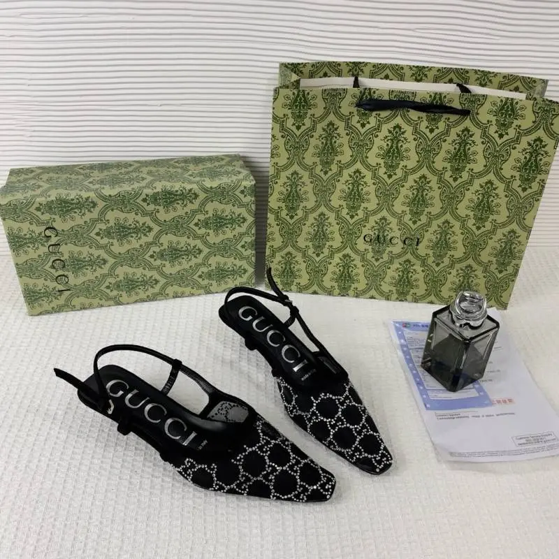 Gucci GG Mesh Slingback Pumps With Crystals With OG Box & Carry Bag Black 1806 - Image 7
