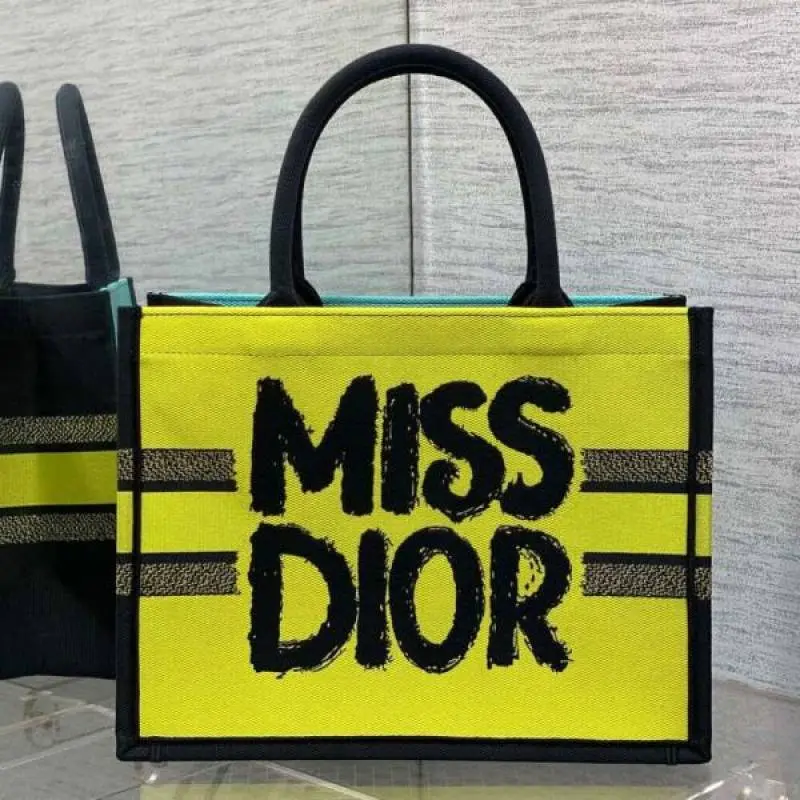 Miss Dioor Graffiti Book Large Tote With OG Box & Dust Bag & Scarf (Yellow Green - 1030)