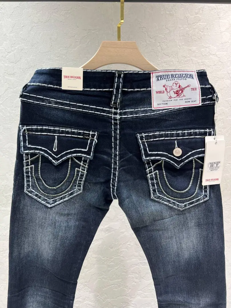 True Religion Blue Shade Bootcut Fit Premium Imported Fabric Denim with Back Flap pockets and Embroidered work 4541-4600 - Image 3
