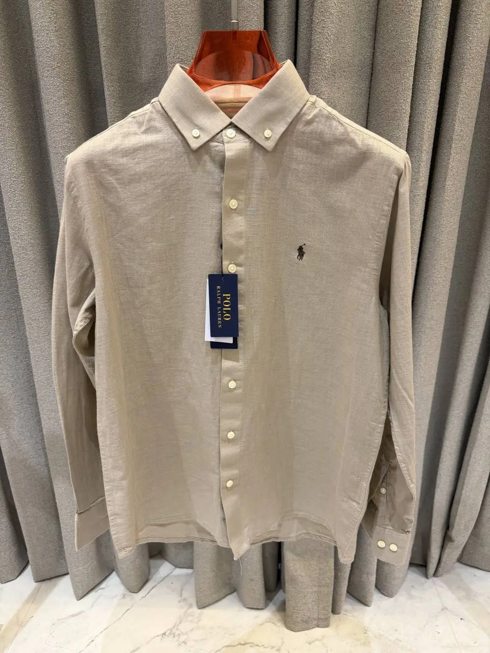Ralph Lauren Linen Beige Brown Shirt