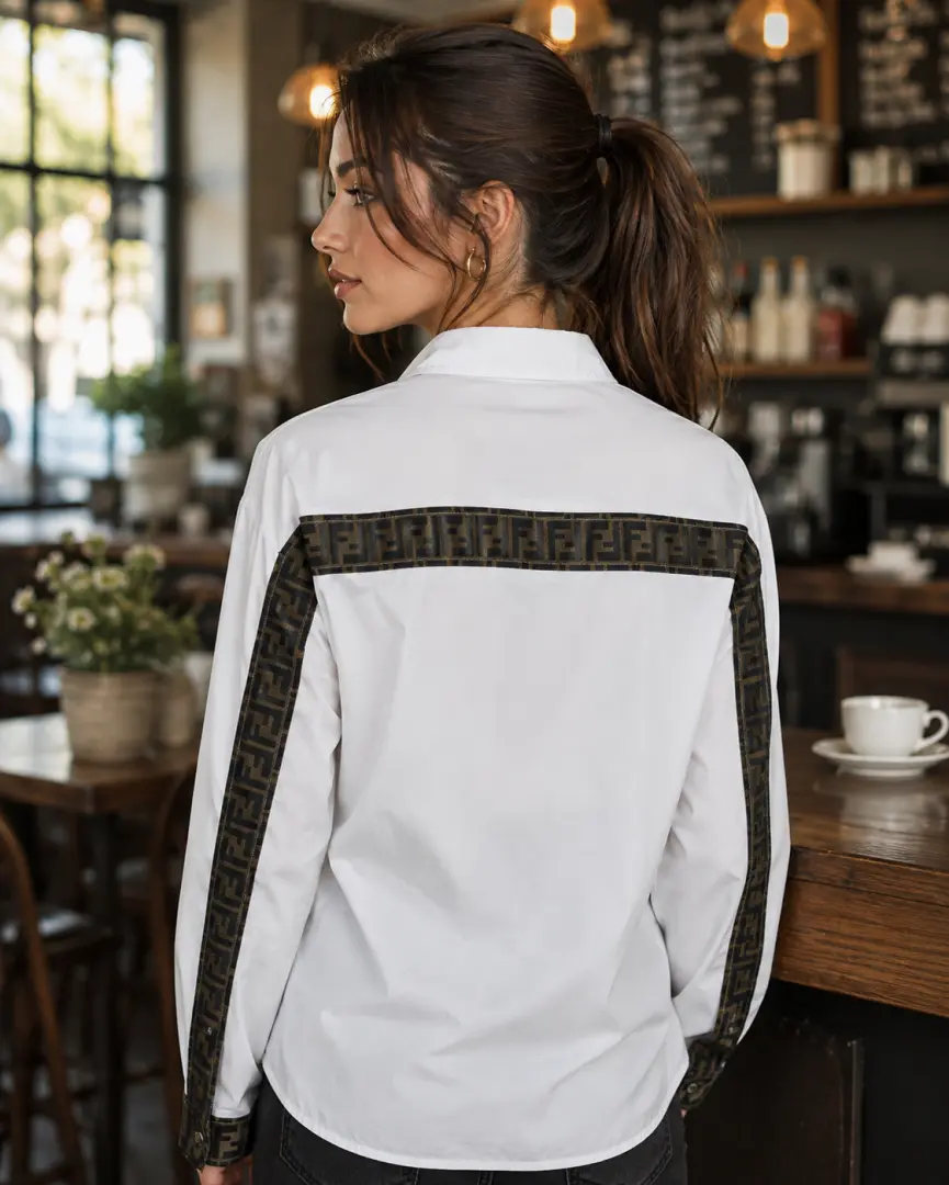 Fen Pocket Logo Shirt White S120-W - Image 2