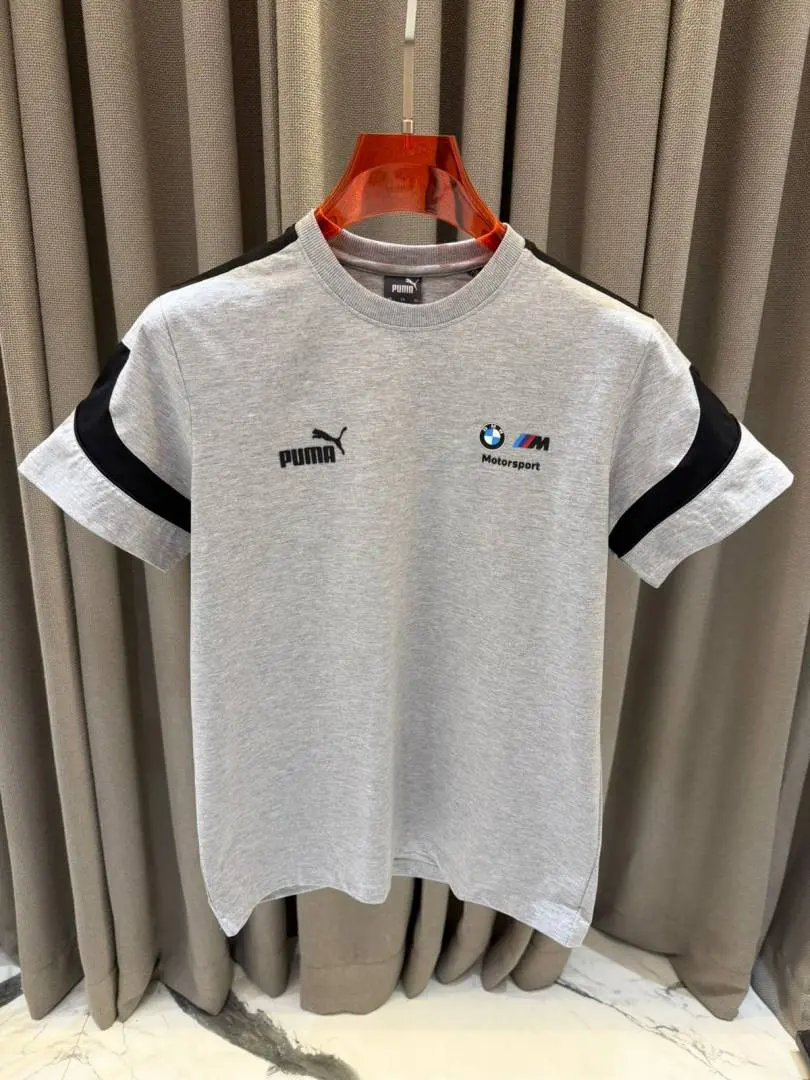 BMW Chest Logo Round Neck T shirt Grey - Image 2