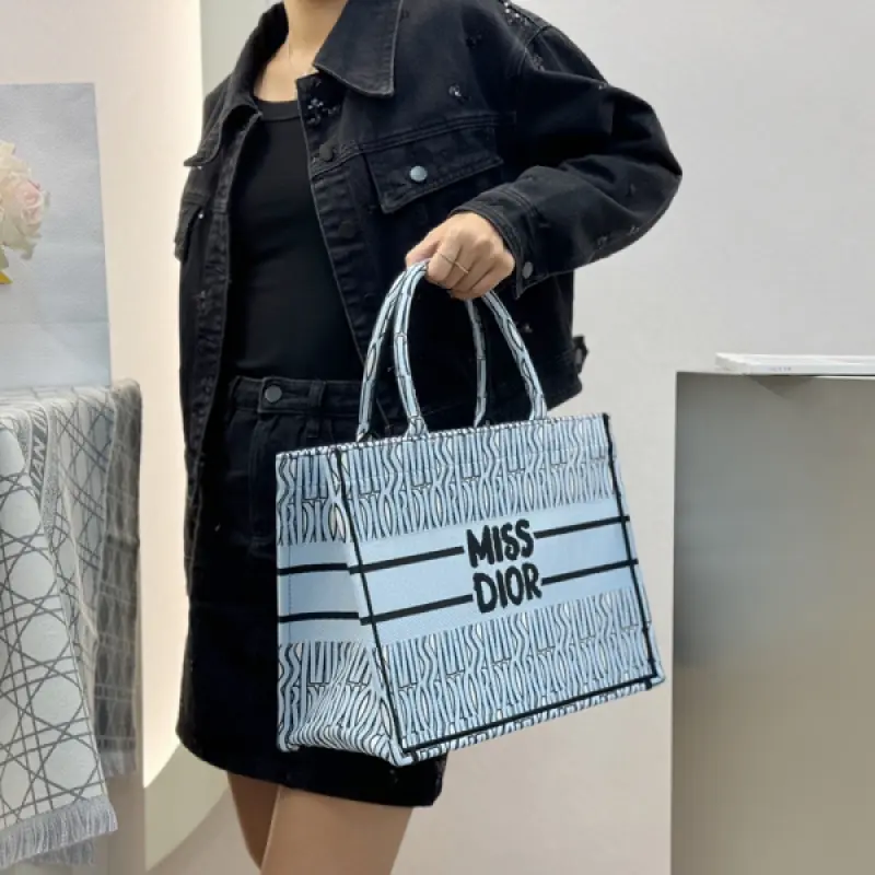 Miss Dioor Graffiti Book Large Tote With OG Box & Dust Bag & Scarf (Blue - 1032) - Image 5