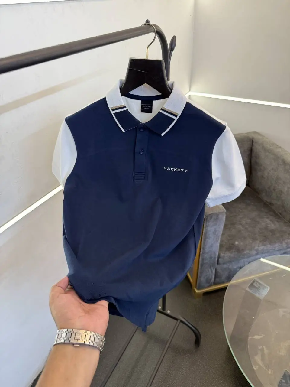 Hackett imported polo tshirt blue white sale - Image 2