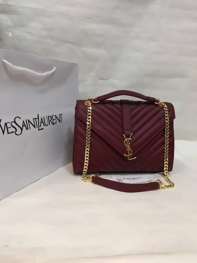 Ysl Collage Wine-Gold Medium Shoulder Bag With Original Box & Dust Cover - Image 2