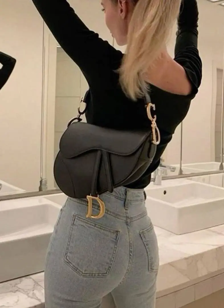 Dior CB Saddle With OriginalBox CarryBag Black-Gold Leather - Image 3