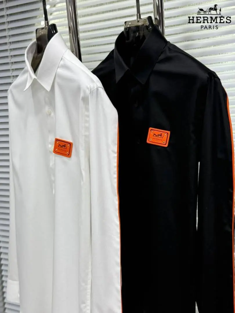 Hermes Chest Logo Box Pack Full Sleeves Shirt Black - Image 5