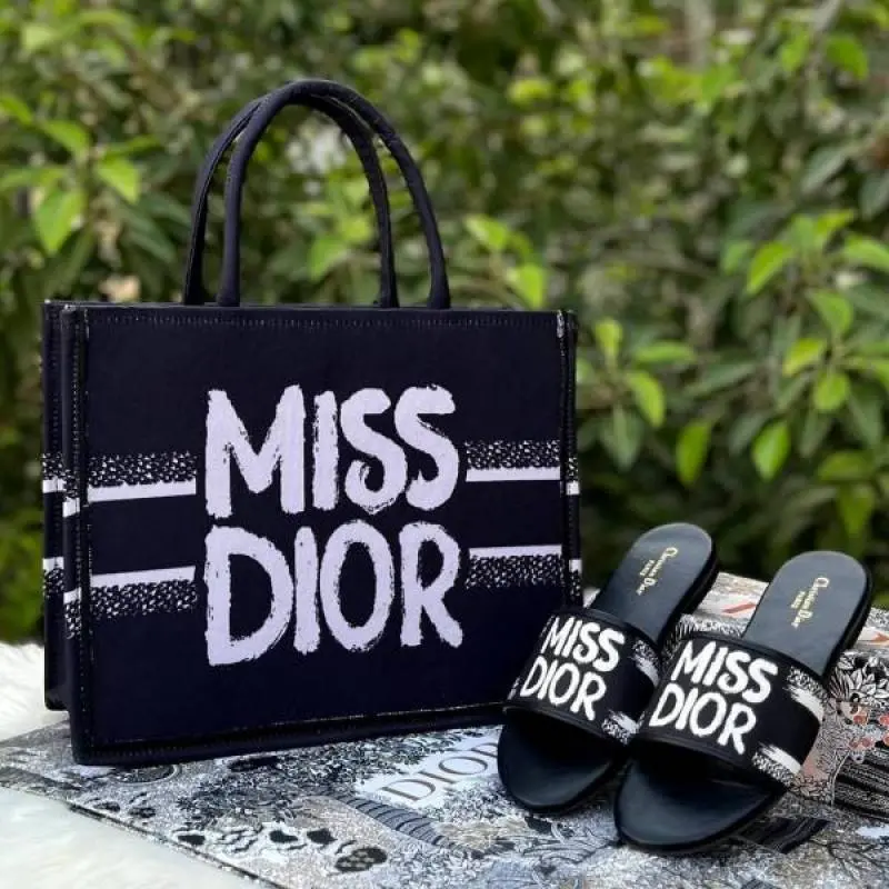 Miss Dioor Graffiti Book Large Tote With OG Box & Dust Bag & Scarf (Black - 1027)