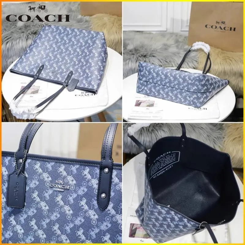 Coach Signature City Tote Bag With OG Box & Dust Bag (Printed Blue-845) - Image 7