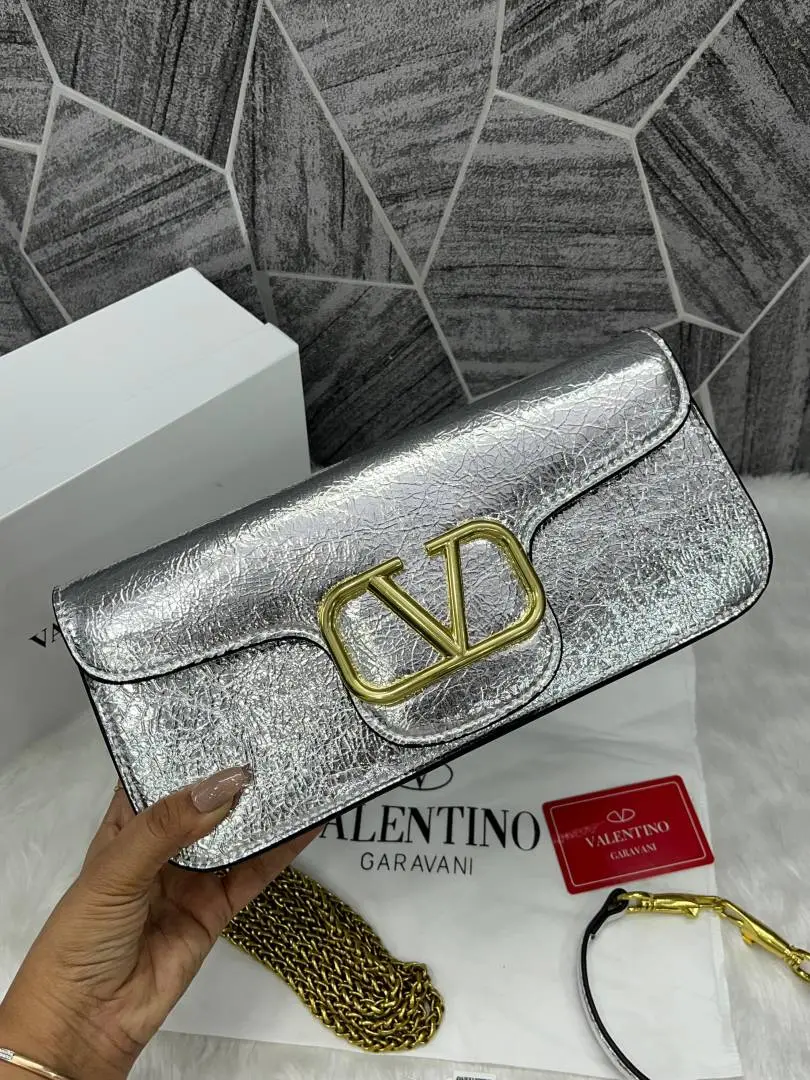 Valentino V Logo Silver ShoulderBag Large With OriginalBox DustCover Card Tags - Image 2