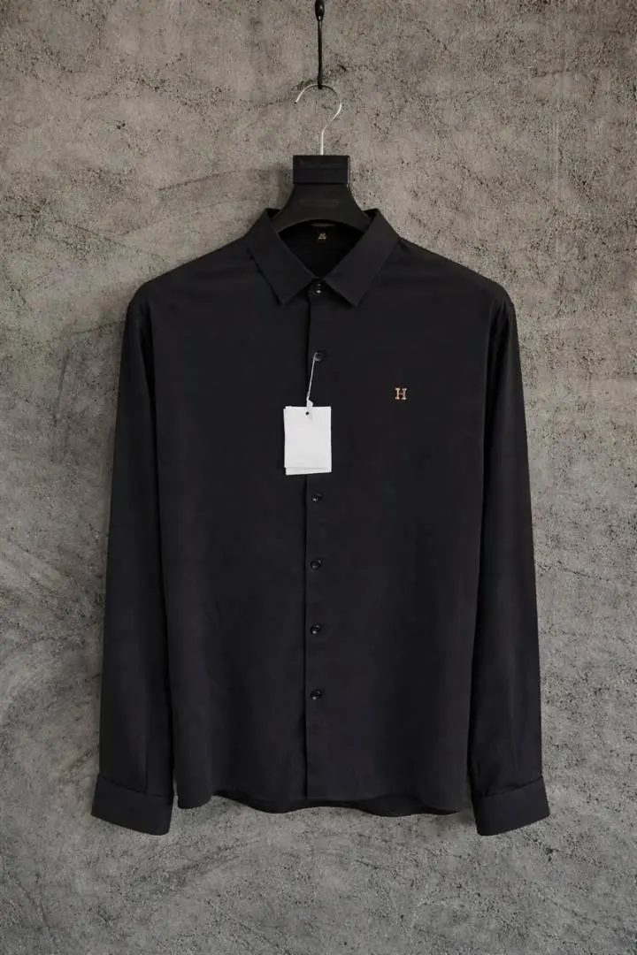 Hermes Chest Logo Japanese Lycra Full Sleeves Shirt Black