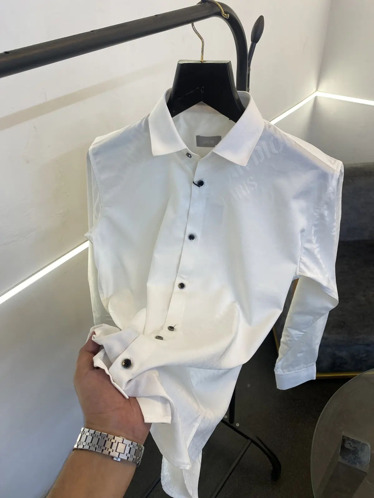 Christian diyor laser cut monogram print imported shirt with proper box packing white - Image 2