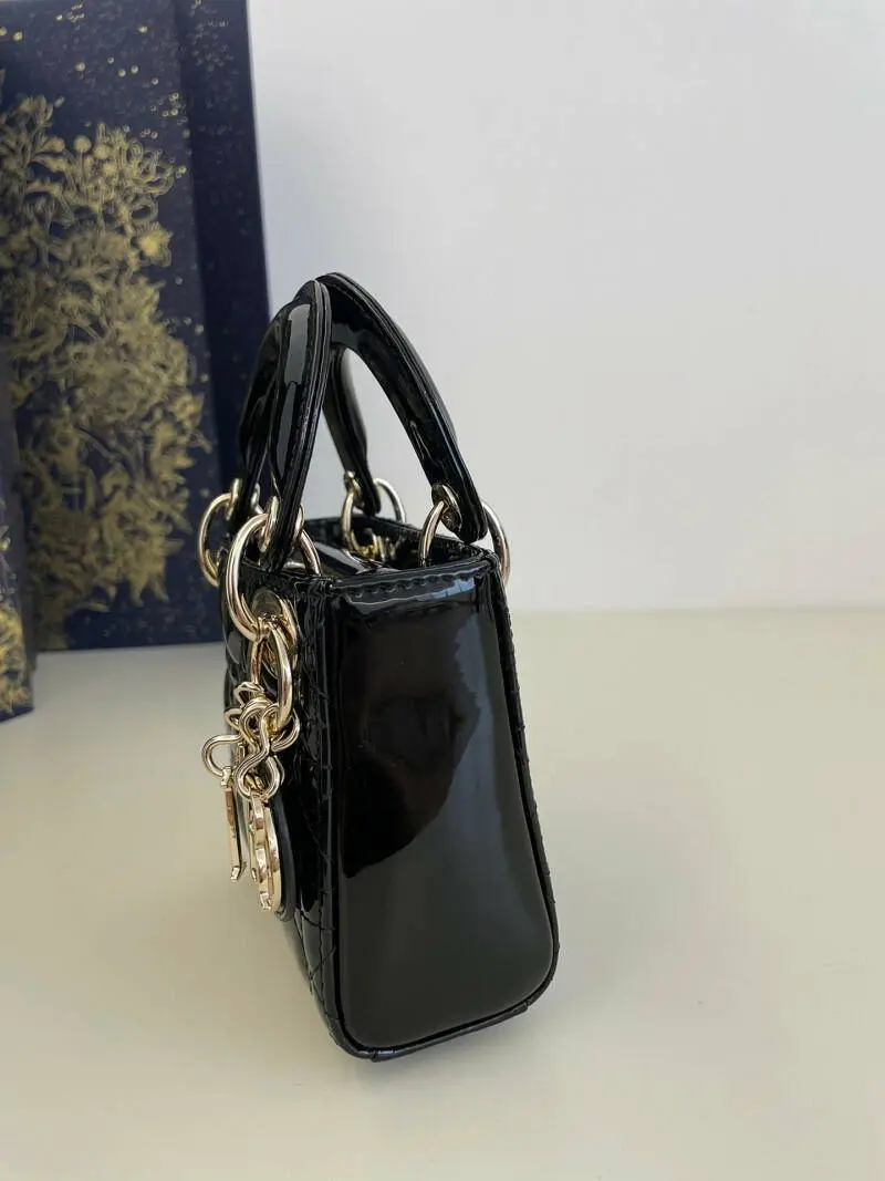 Dior CB Lady Nano Black Patent Leather With Original Box DustCover CarryBag & Ribbon - Image 9