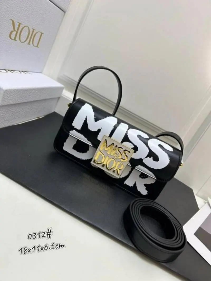 Miss Dioor Luxury Edition Superior Quality Flap Shoulder Bag With OG Box & Dust Bag (Black - 1017) - Image 5