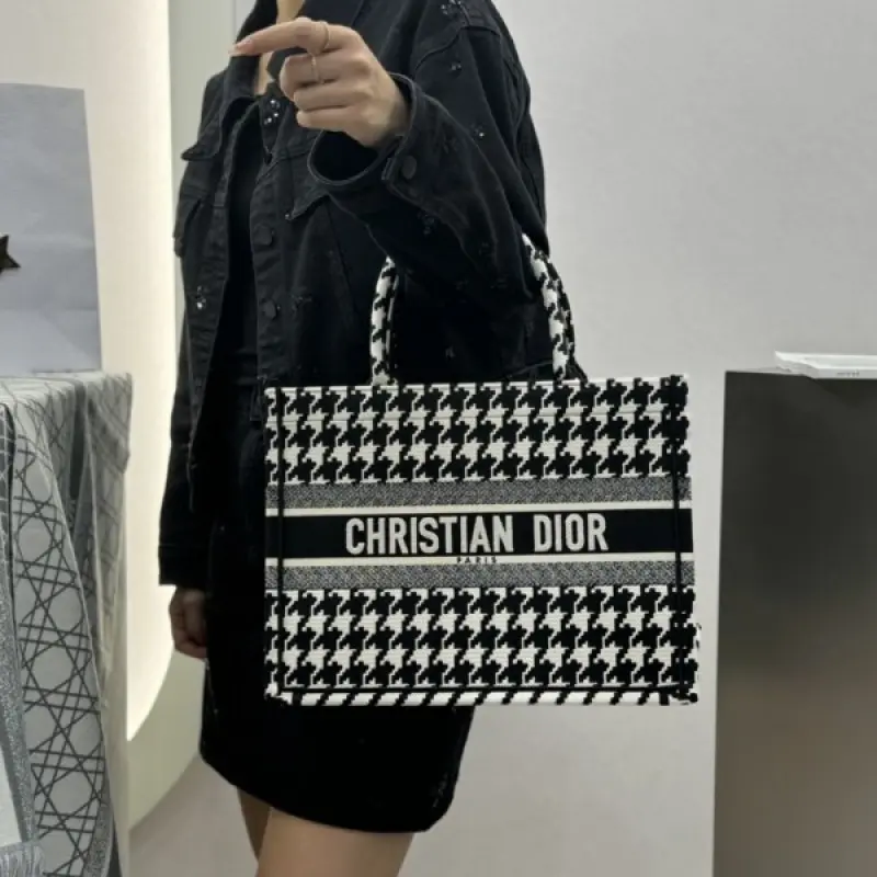 Dior Book Tote Black Oblique With OG Box & Dust Bag & Scarf (Black Cheks-843)
