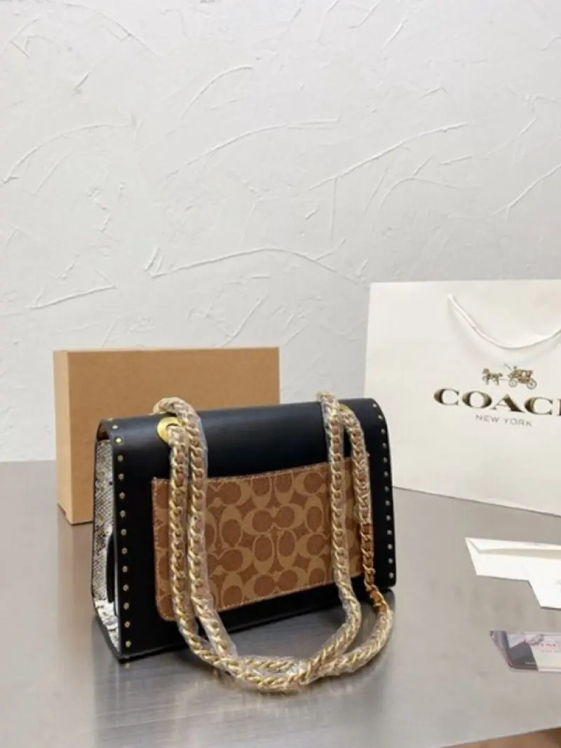 Coach Parker Studded Premium Shoulder Bag With OG Box & Dust Bag (Black-329) - Image 7