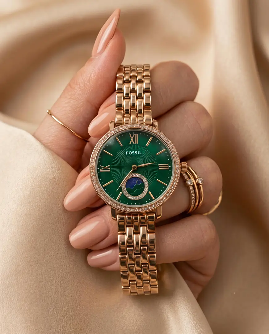 Fossil Jacqueline Sun Moon Multifunction Rose Gold Green