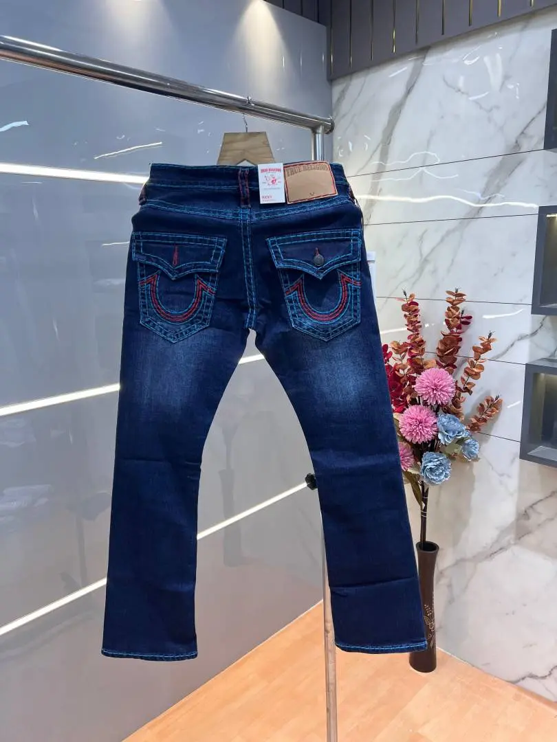 True Religio n Blue Shade Premium Imported Stretchable Lycra Fabric Boot Cut Denim with Embroidered Design 3142 - Image 2