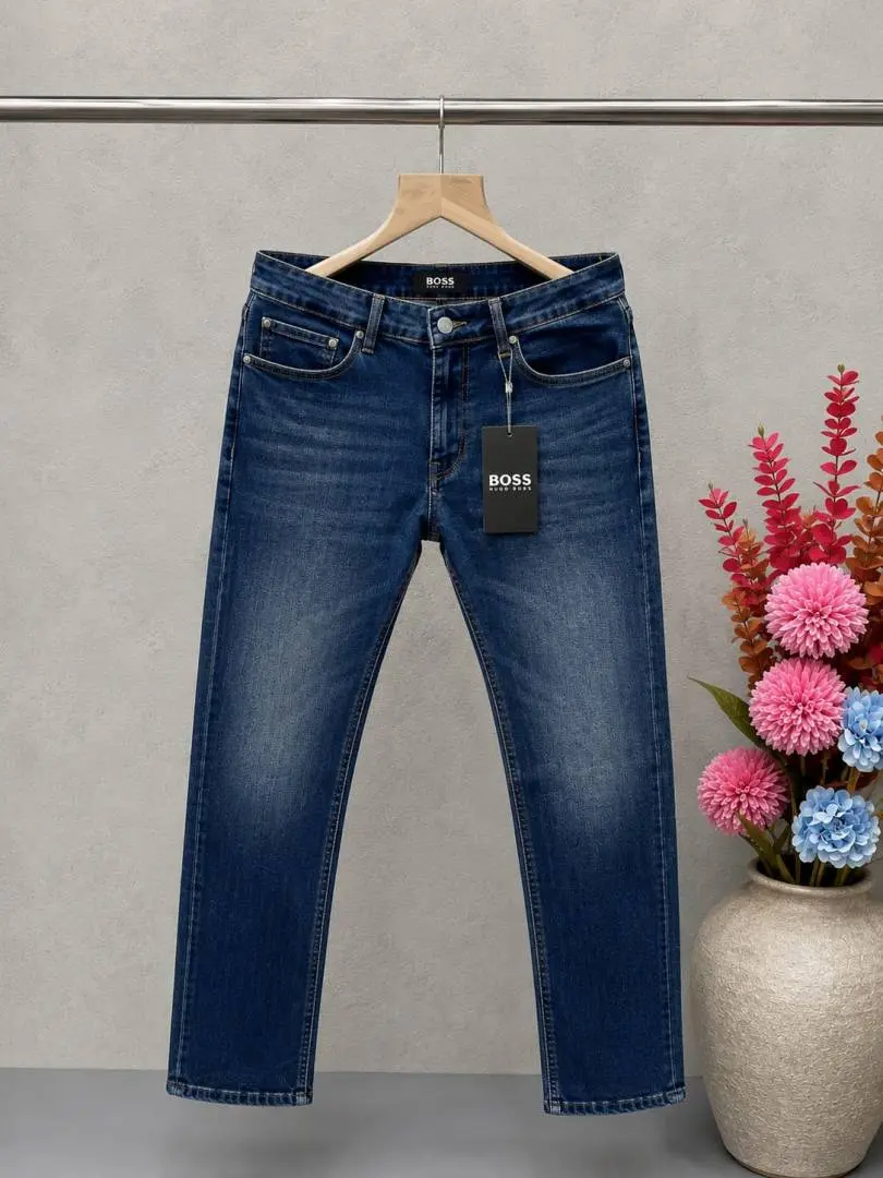 Boss Blue Shade Premium Imported Stretchable Lycra Fabric Straight Fit Denim with Metal Logo Sale Offer 3497