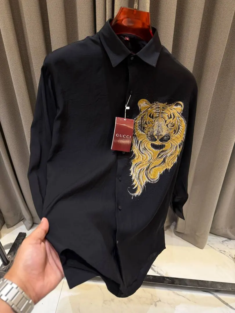 Gucci Tiger Diamond Logo Full Sleeves Shirt Black - Image 4