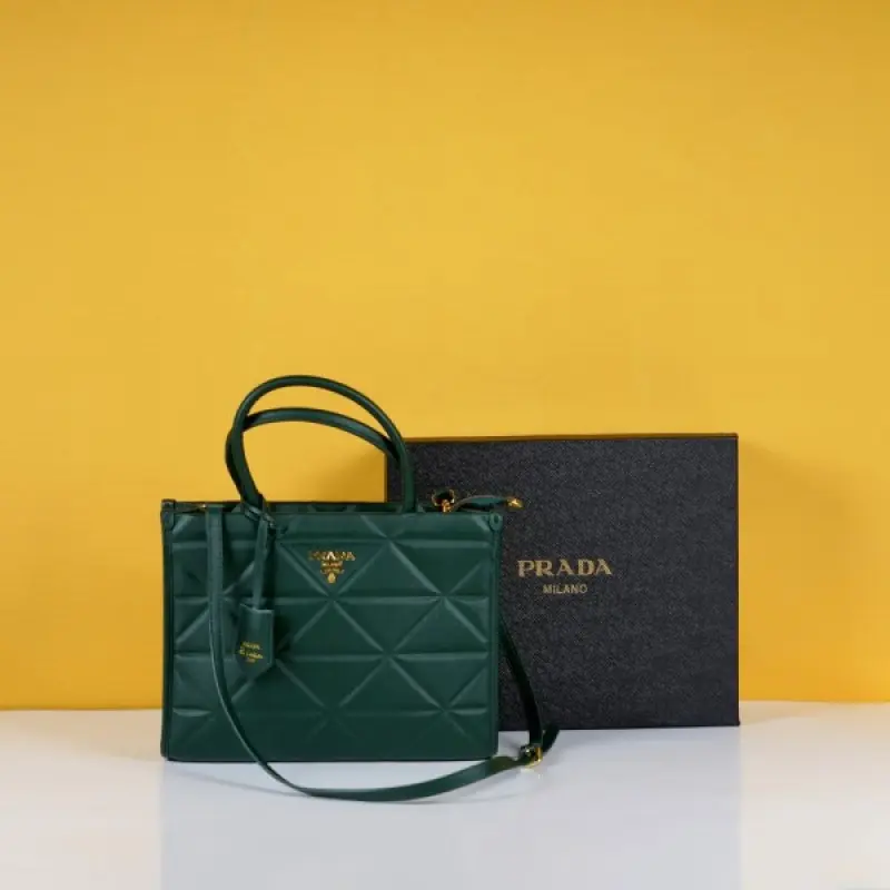 Prada Leather Symbole Tote Bag With OG Box & Dust Bag (Green-893) - Image 4