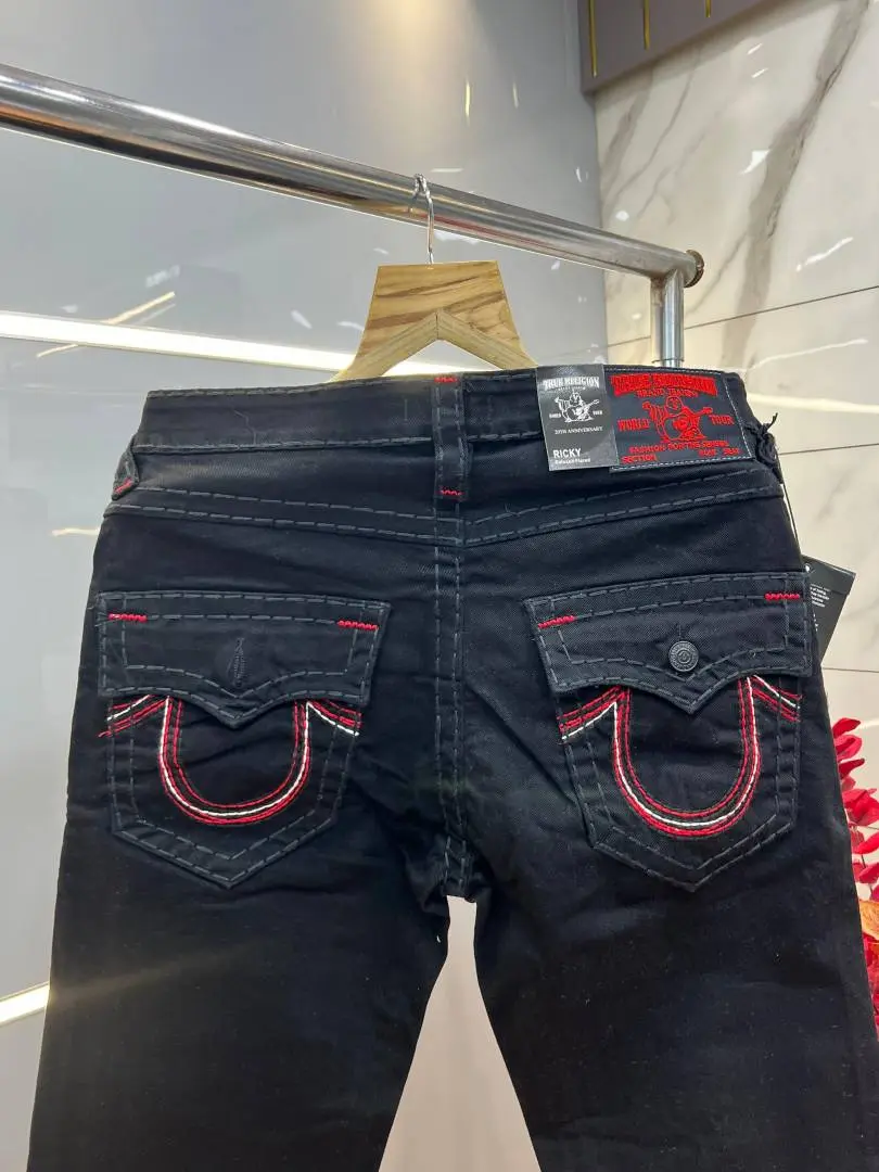 True Religion Black Straight fit Premium Imported Stretchable Lycra Fabric Denim with Back Pocket Embroidered Design 4206 - Image 3
