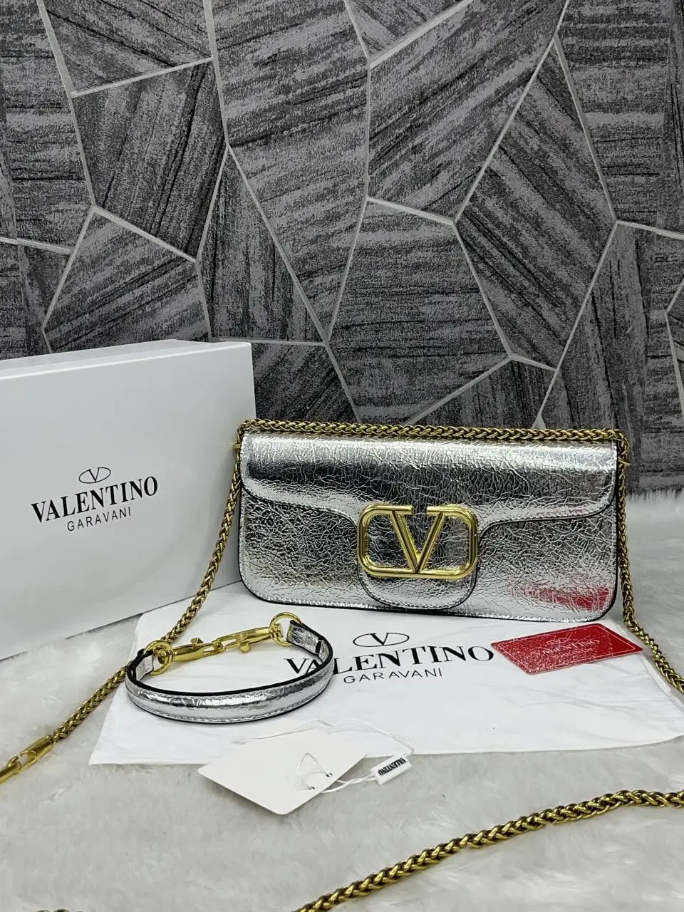 Valentino V Logo Long Shoulder Bag Clutch With Original Packing - Image 5