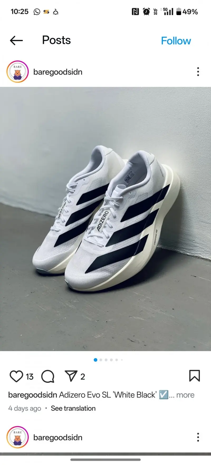 Adidas adizero evo sl core White Black - Image 5