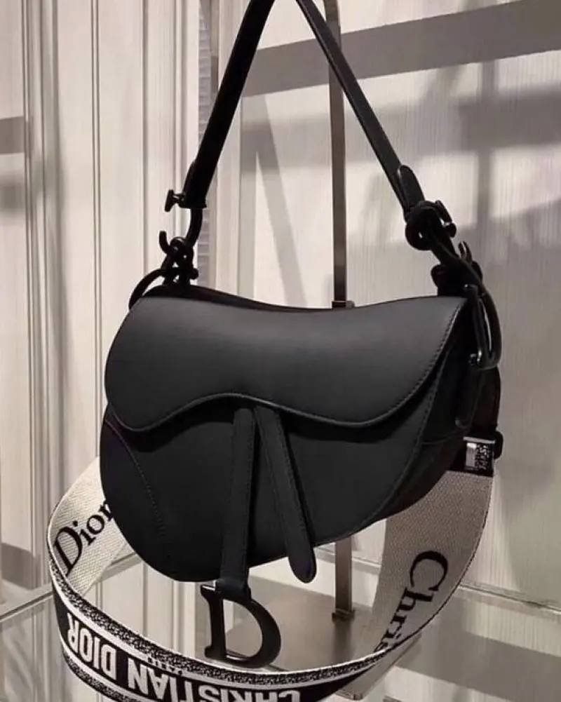 Dior CB Saddle With OriginalBox CarryBag All-Black LeatheR