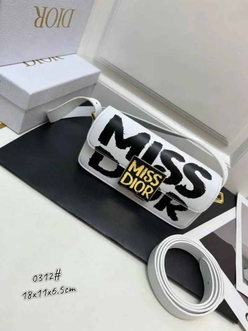 Miss Dioor Luxury Edition Superior Quality Flap Shoulder Bag With OG Box & Dust Bag (White - 1018) - Image 5