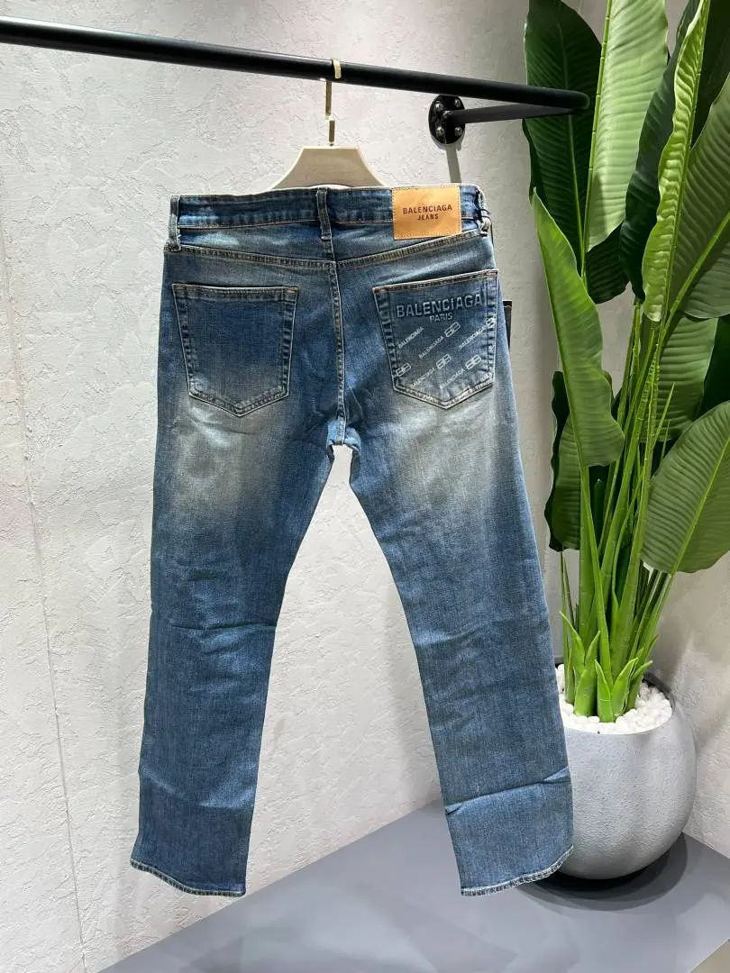 Balenciaga Light Shade Straight fit Premium Imported Fabric Denim with Back Pocket Emboss Logo 4589 - Image 5