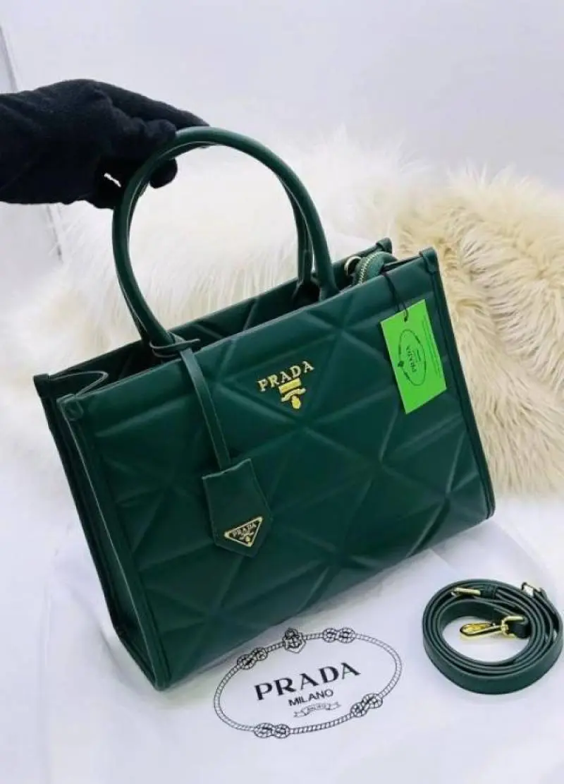 Prada Leather Symbole Large Tote Bag With Dust Bag (Green-223) - Image 2