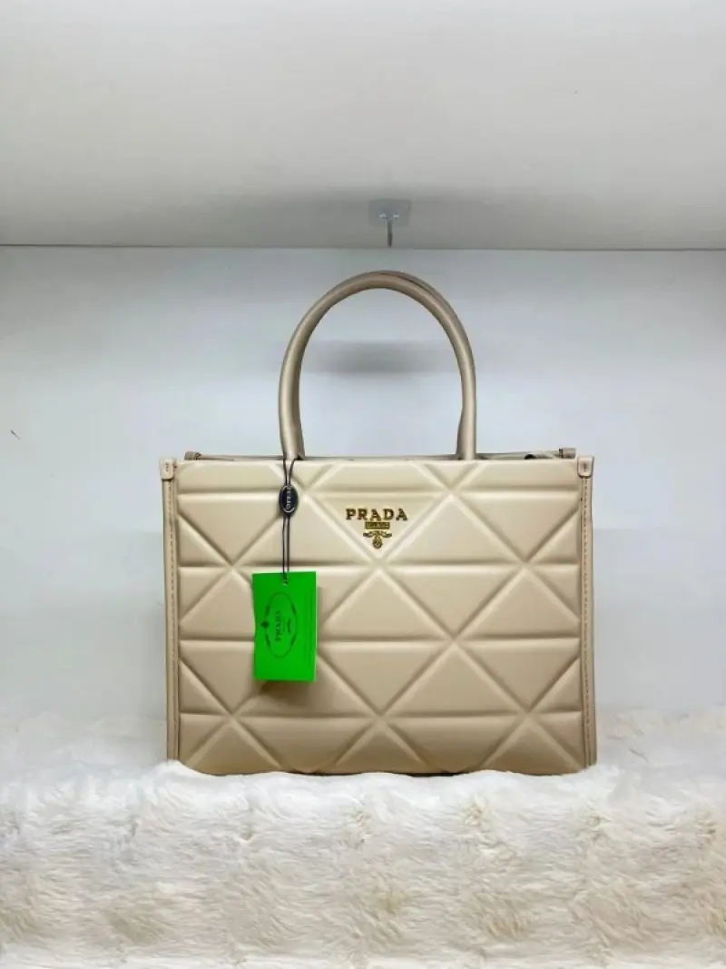 Prada Leather Symbole Tote Bag With OG Box & Dust Bag (Khaki-892) - Image 2
