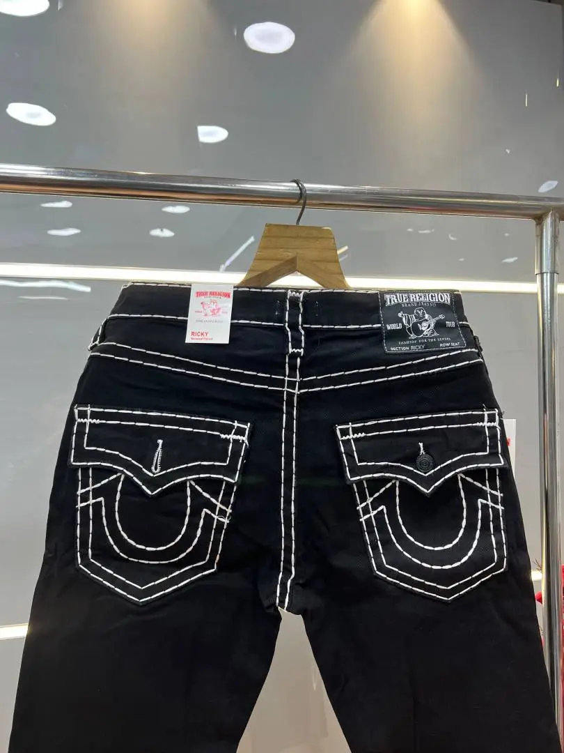 True Religion Black Straight fit Premium Imported Stretchable Lycra Fabric Denim with Back Pocket Embroidered Design 4225 - Image 3