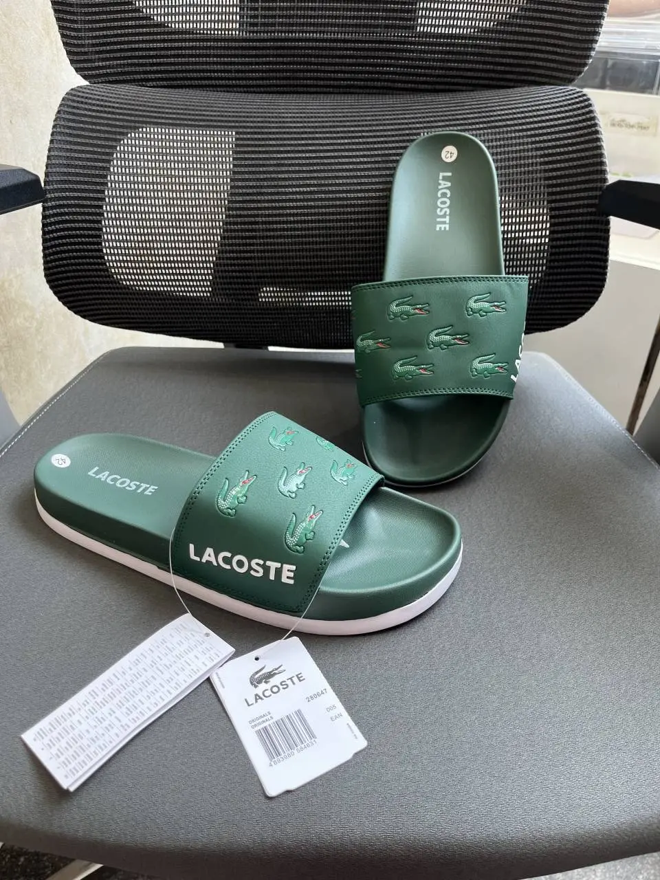 Lacoste Logo Comfort Slides Green