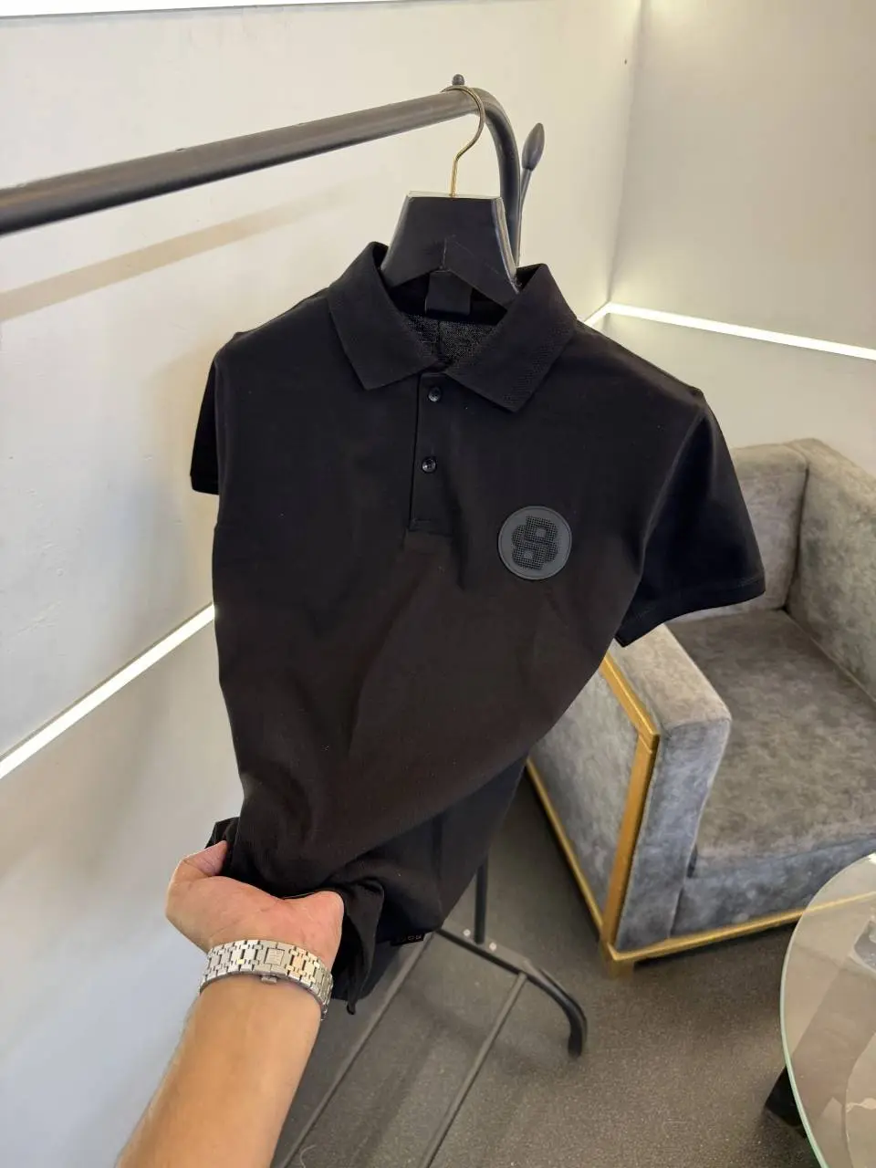 Hugo bos matty fabric imported polo tshirt white brand logo on chest black sale - Image 2