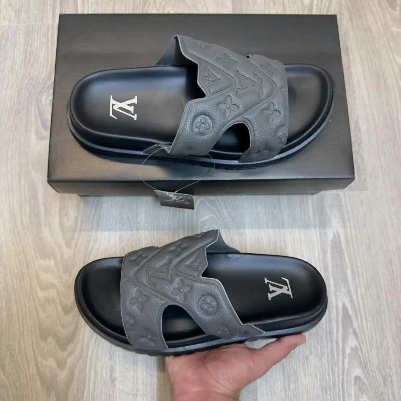 Louis Vuitton Oasis Mule Embossed Monogram Grey Black Slides