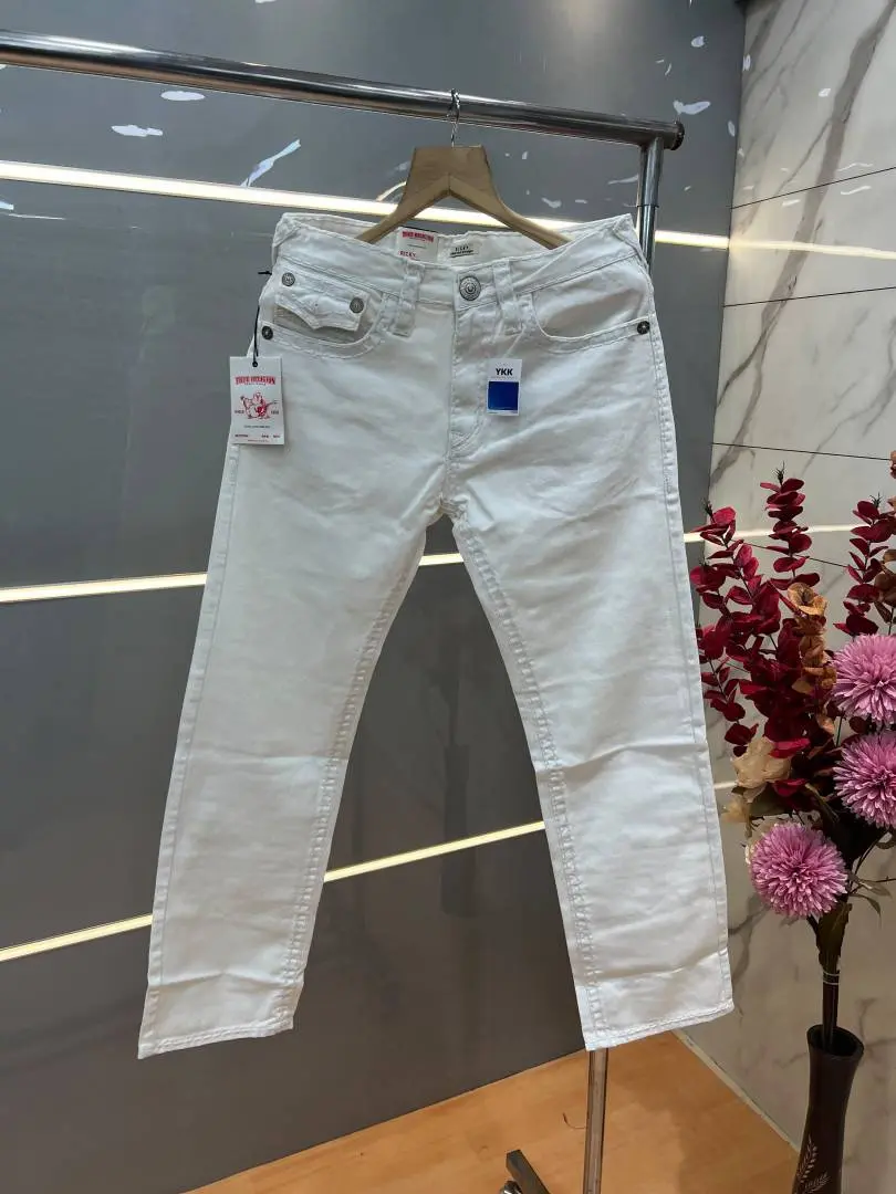 True Religion White Straight fit Premium Imported Stretchable Lycra Fabric Denim with Back Pocket Embroidered Design 4229 - Image 2