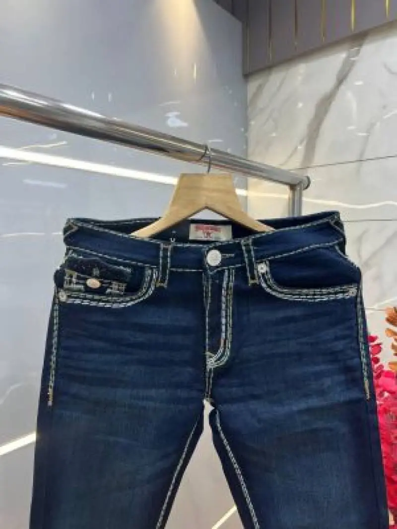 True Religion Blue shade Bootcut Premium Imported Stretchable Lycra Fabric Denim with Back Pocket Embroidered Design 3952 - Image 5