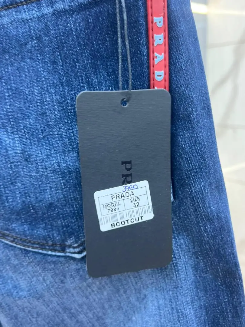 Prada Blue Shade Boot Cut Premium Imported Stretchable Lycra Fabric Denim with Patch Logo 3760 - Image 5