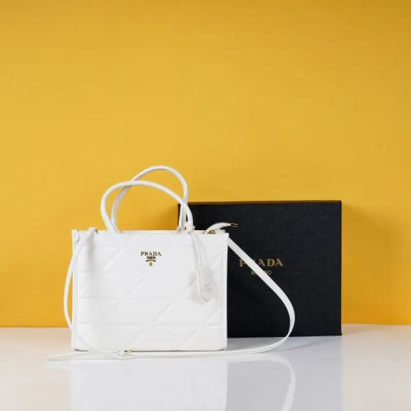 Prada Leather Symbole Tote Bag With OG Box & Dust Bag (White-891) - Image 5