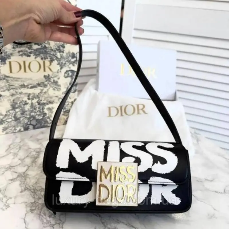 Miss Dioor Luxury Edition Superior Quality Flap Shoulder Bag With OG Box & Dust Bag (Black - 1017) - Image 2