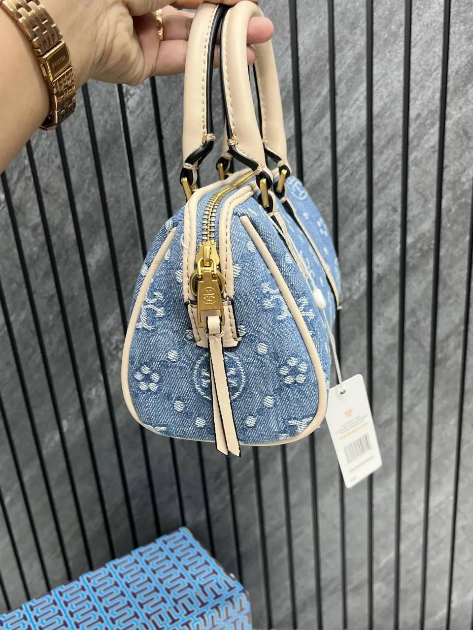Tori Burch Satchel Denim With OriginalBox DustCover - Image 4