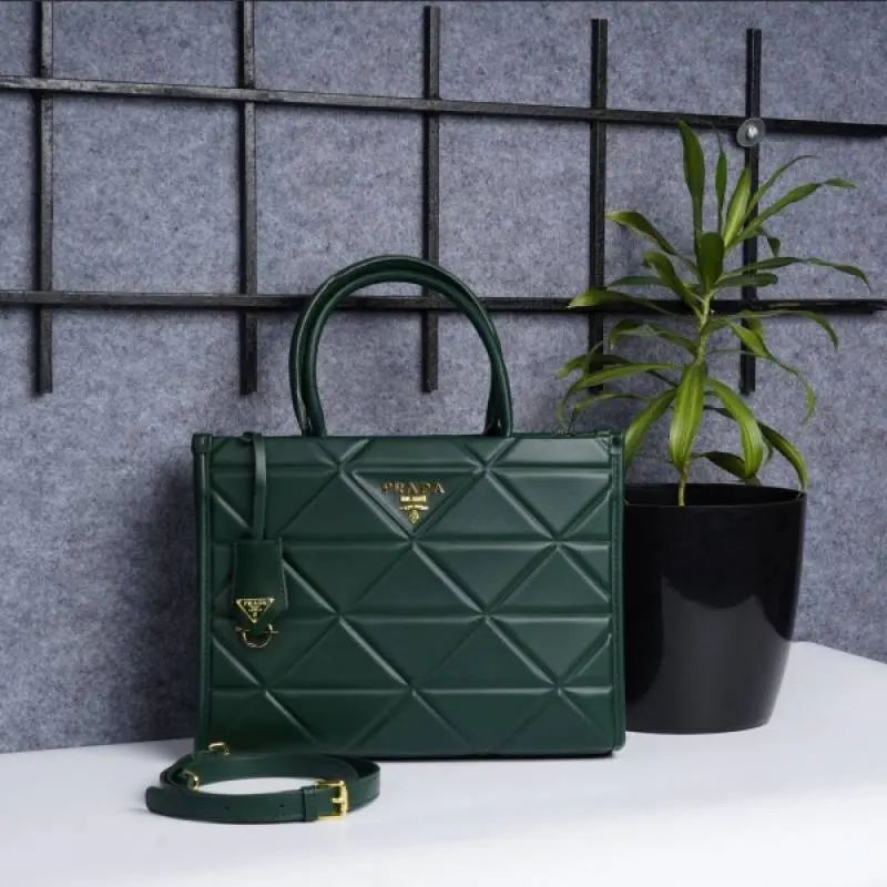 Prada Leather Symbole Large Tote Bag With Dust Bag (Green-223) - Image 4