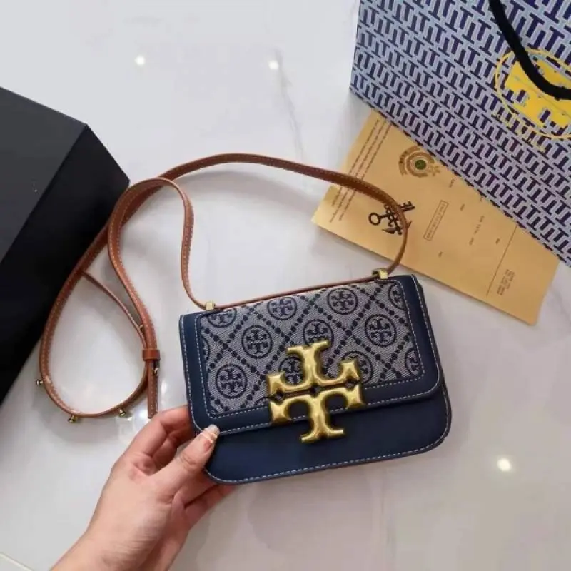 Tori Burch Eleanor Premium Quality Shoulder Bag With OG Magnetic Box & Dust Bag (Denim - 826) - Image 5