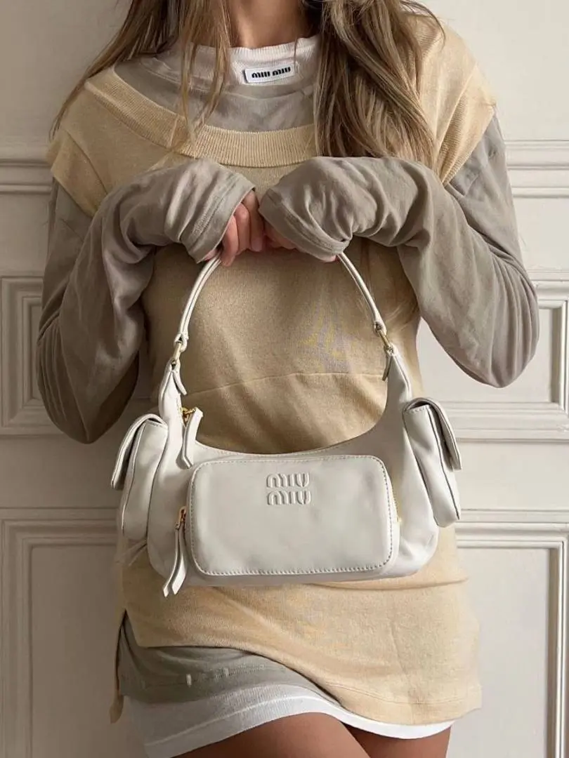 Miu Miu White Leather Pocket Bag With Original Box & Dust Cover Packing - Image 2