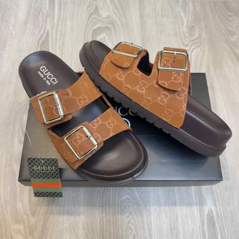 Gucci GG Monogram Adjust Double Strap Brown Sandal