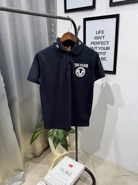True religion embroidery logo imported polo tshirt navy blue