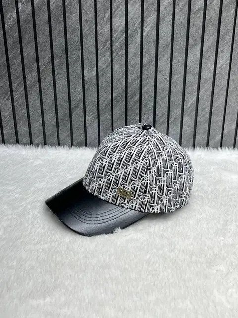 Dior All Black Monogram Premium Small Side Logo Leather Unisex Cap With Safety Box